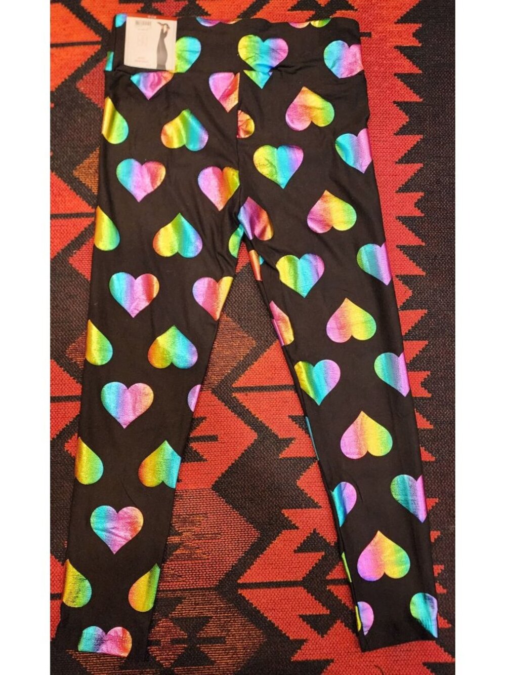 No Boundaries Rainbow Foil Heart Crop Black Leggings Size Medium (7-9)